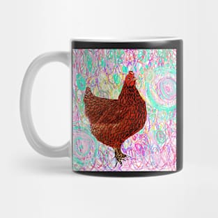 Chicken, hen abstract background, squiggly, little red hen wiggles Mug